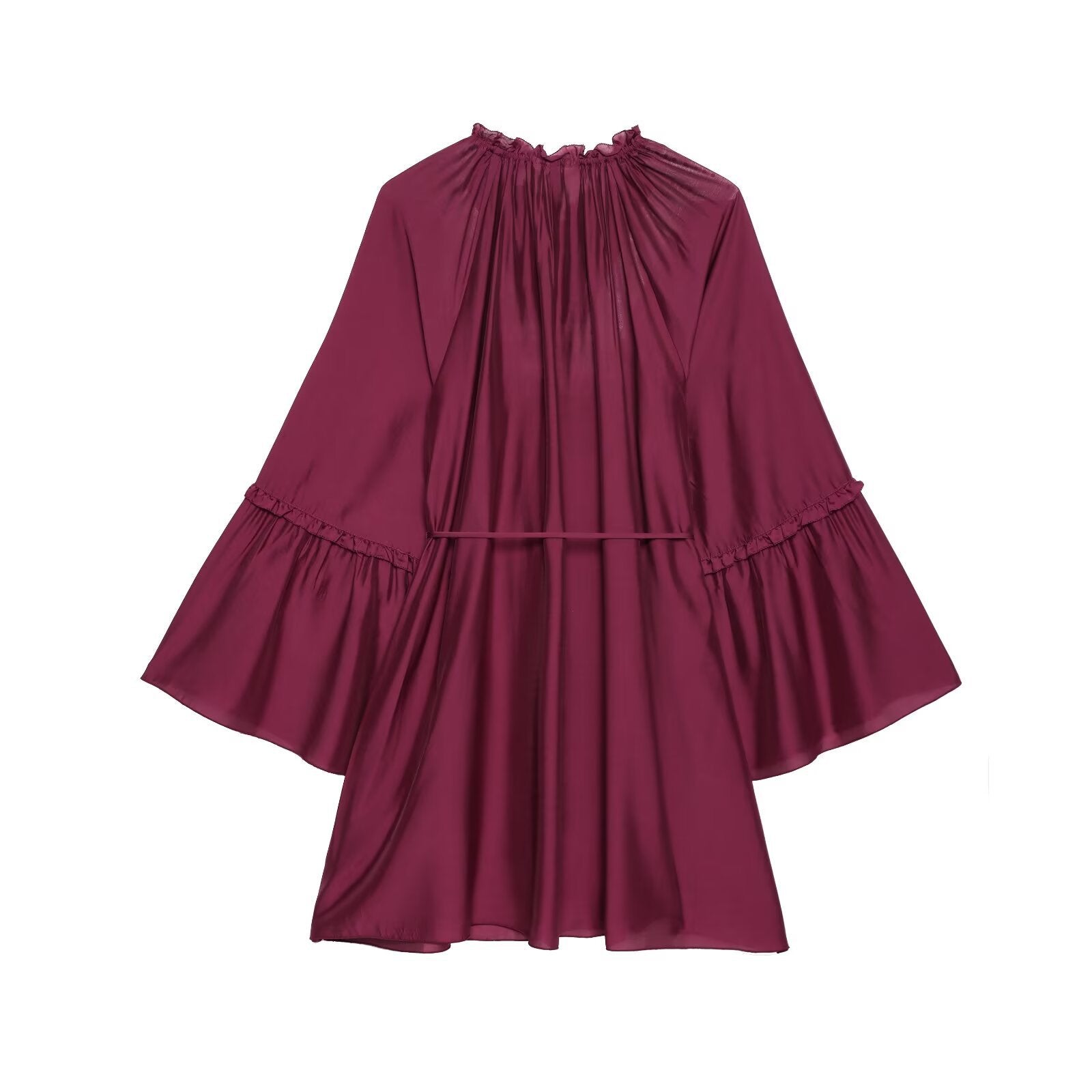 Waist folded flared sleeve dress with shirt style